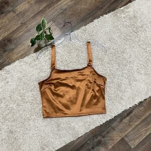 Altar'd State Size Large Copper Bronze Satin Square Neckline Cropped Tank Top